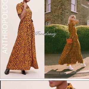 Anthropologie Vivían Maxi Shirt Dress Size 4 - Porridge- Leopard Orange Mot